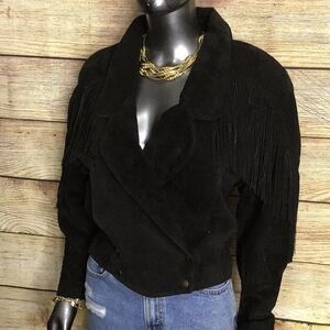 Authentic Frontier Collection Black Suede Fringe Western Jacket